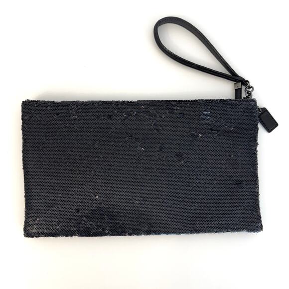 Coach Sequin Wristlet Clutch Envelope Sparkly Evening Bag Black 26484